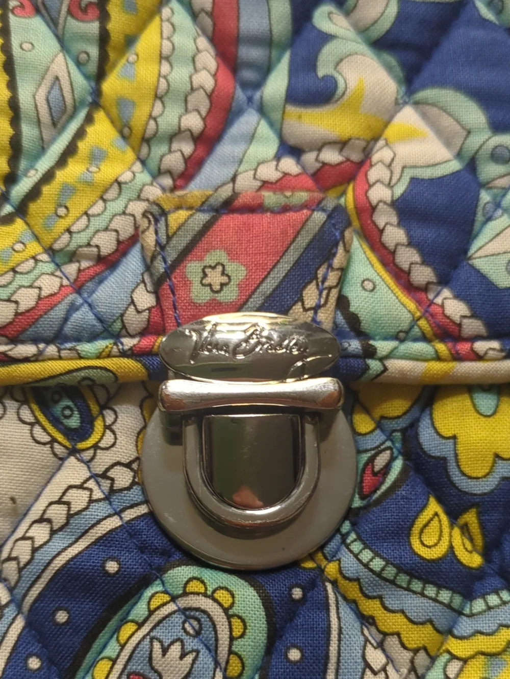 Vera Bradley Quilted Crossbody in Blue, Yellow, Pink and Cream Paisley